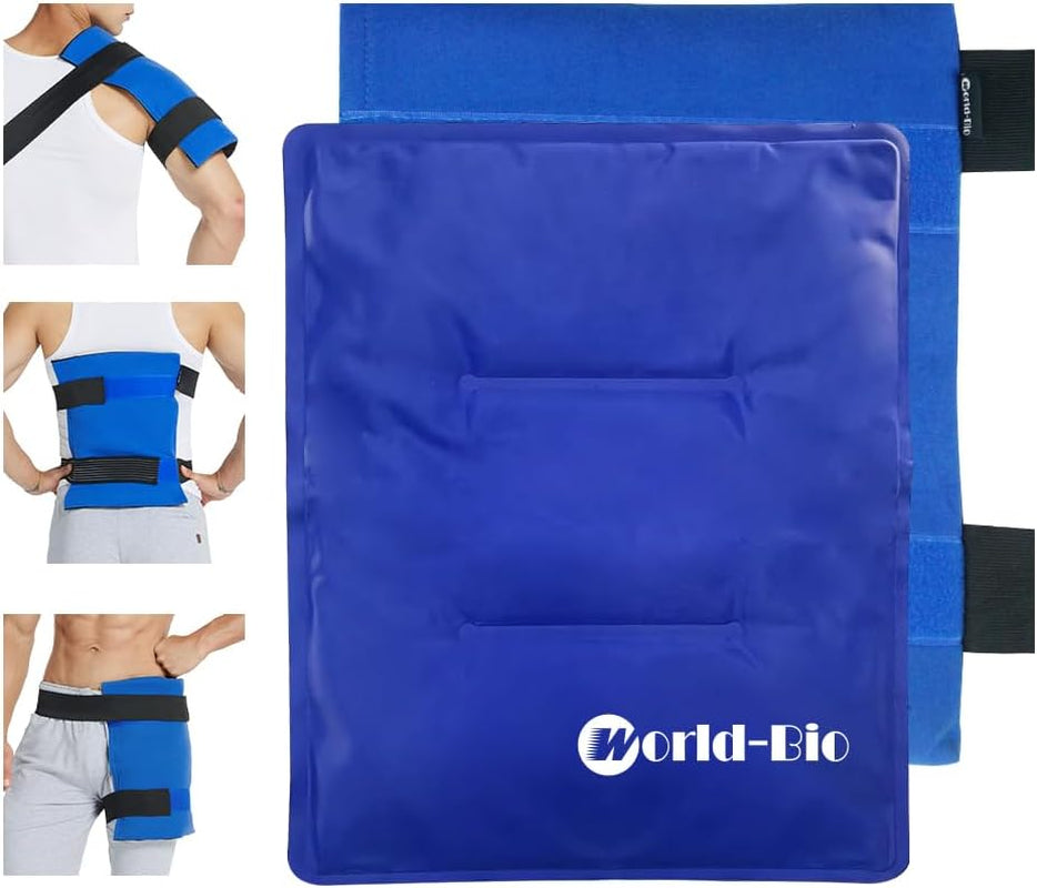 Large Reusable Gel Ice Pack Wrap for Injuries, Swelling, Bruises, Hip, Knee Replacement Surgery, Back, Shoulder, 11" X 14" Blue