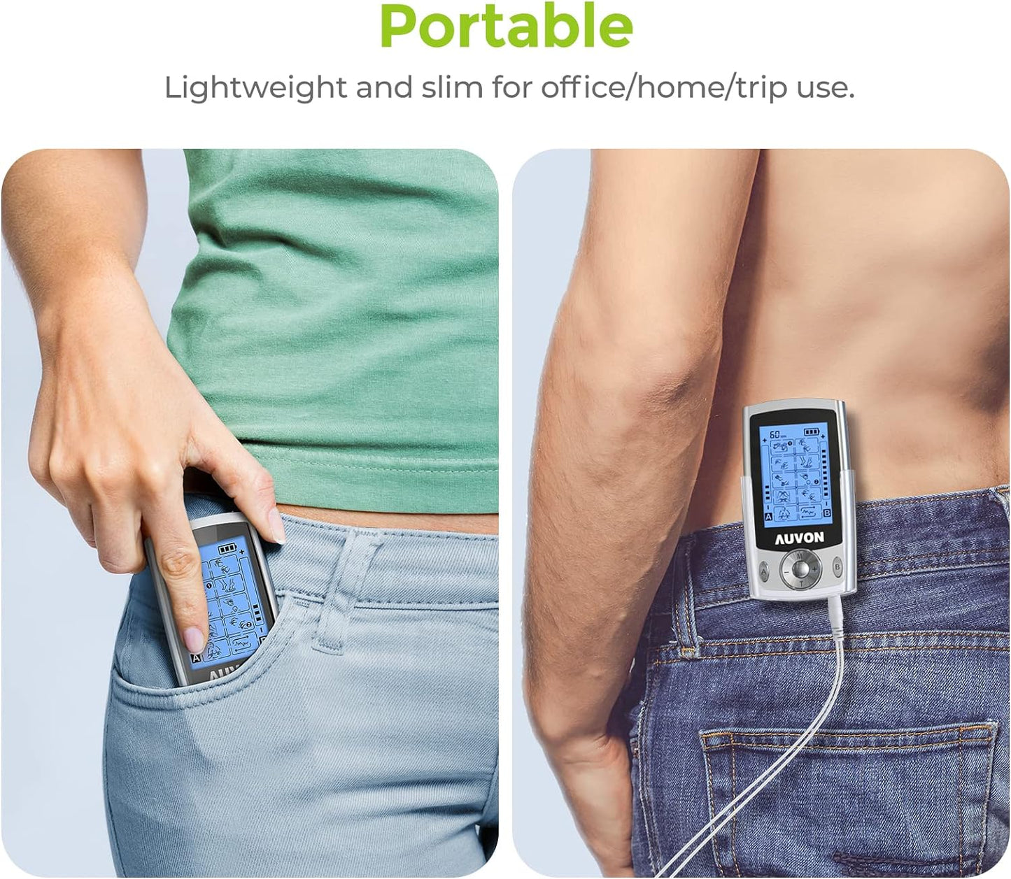 Dual Channel TENS Unit Muscle Stimulator , 20 Modes Rechargeable TENS Machine with Huge Pack of 24 Pcs Reusable TENS Unit Electrode Pads (2"X2" 16Pcs, 2"X4" 8Pcs)