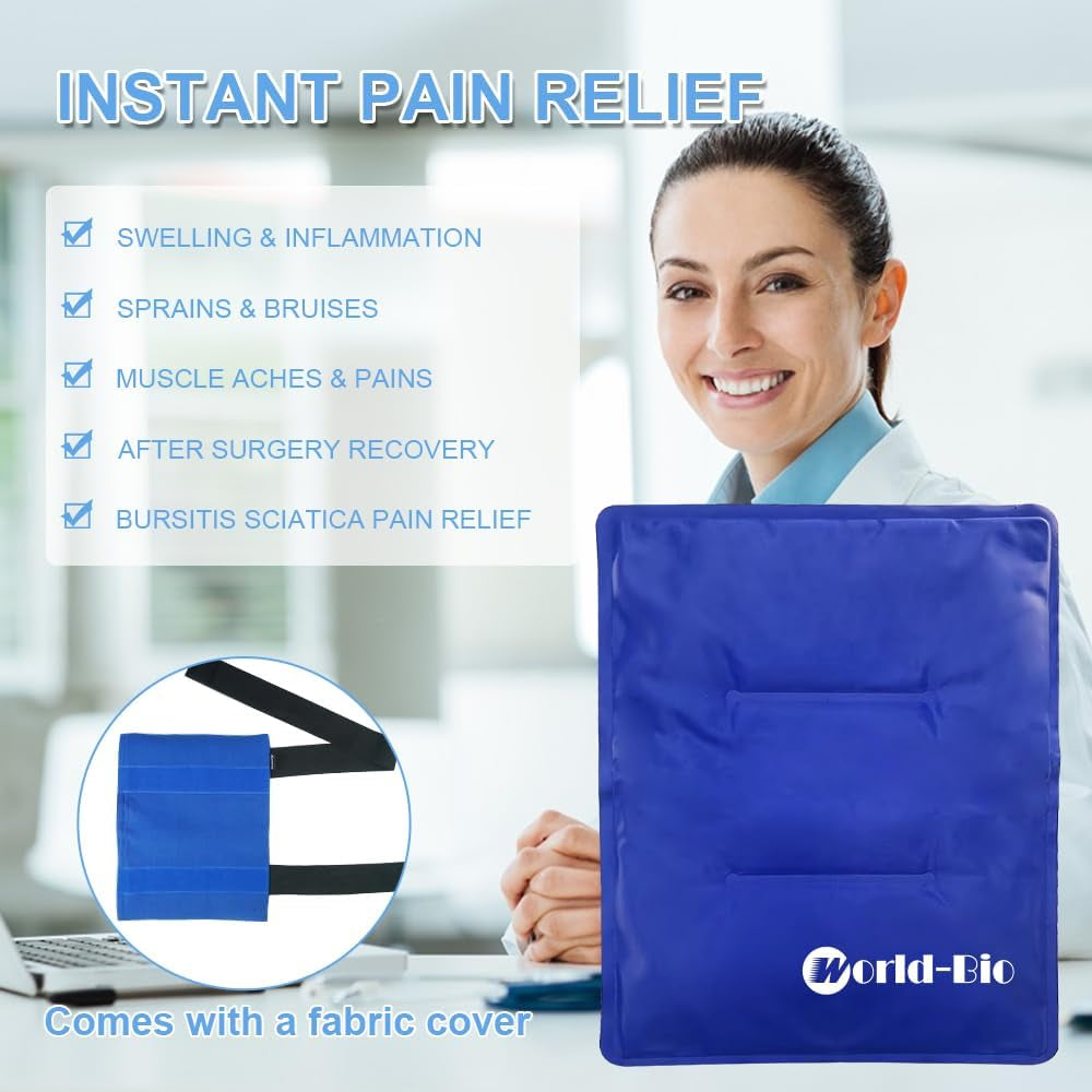 Large Reusable Gel Ice Pack Wrap for Injuries, Swelling, Bruises, Hip, Knee Replacement Surgery, Back, Shoulder, 11" X 14" Blue