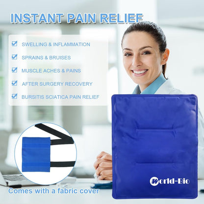 Large Reusable Gel Ice Pack Wrap for Injuries, Swelling, Bruises, Hip, Knee Replacement Surgery, Back, Shoulder, 11" X 14" Blue
