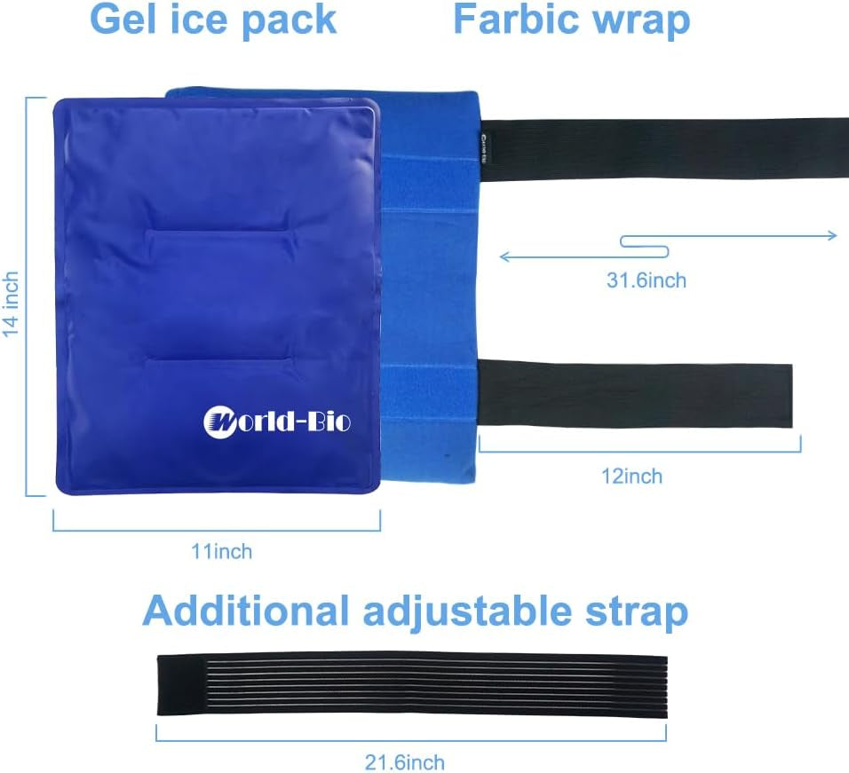 Large Reusable Gel Ice Pack Wrap for Injuries, Swelling, Bruises, Hip, Knee Replacement Surgery, Back, Shoulder, 11" X 14" Blue