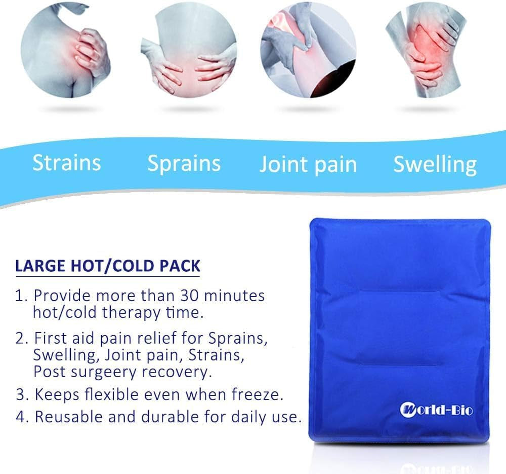 Large Reusable Gel Ice Pack Wrap for Injuries, Swelling, Bruises, Hip, Knee Replacement Surgery, Back, Shoulder, 11" X 14" Blue
